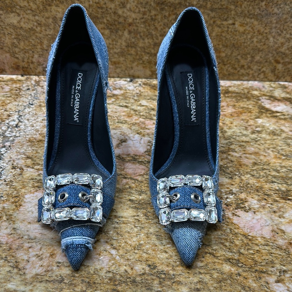 Dolce & Gabbana Blue Crystal Embellished Heels